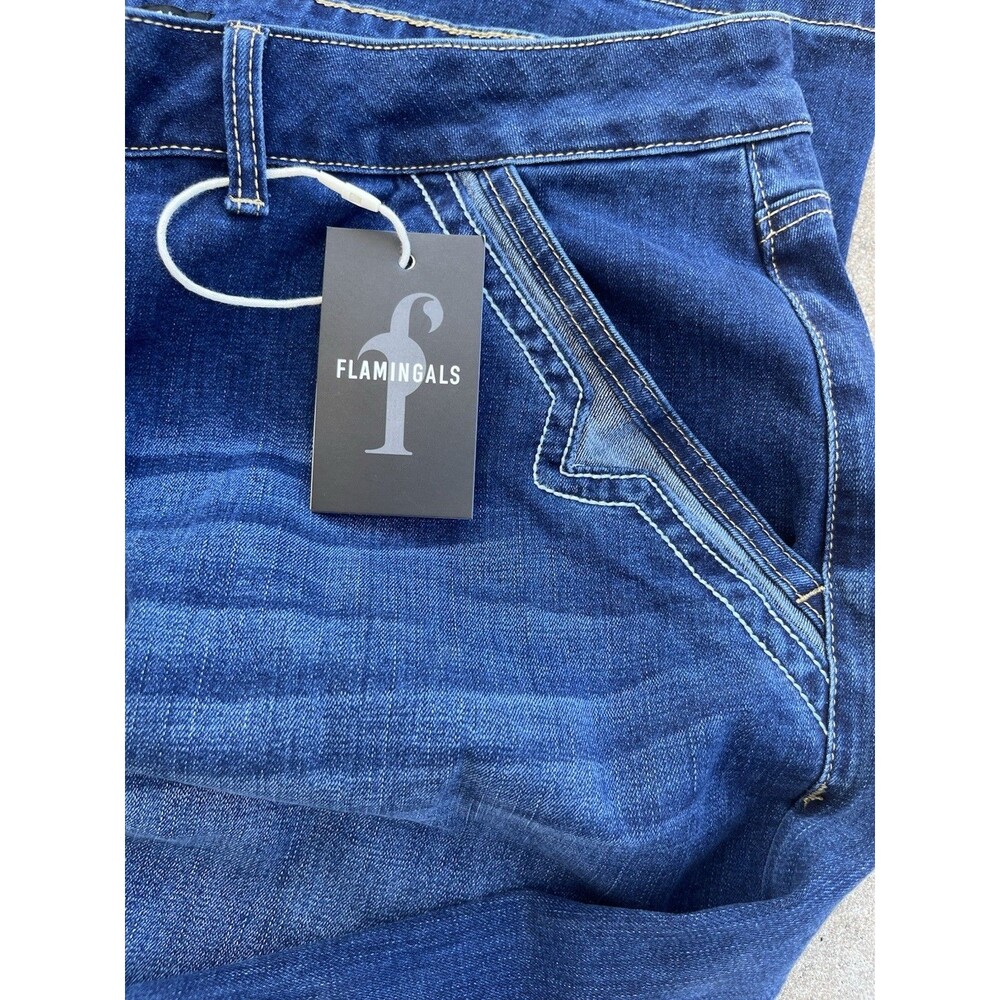 Flamingals Women 4XL Blue Dark Wash Wide Leg Utility Patch Pocket Jeans NEW - Picture 4 of 7